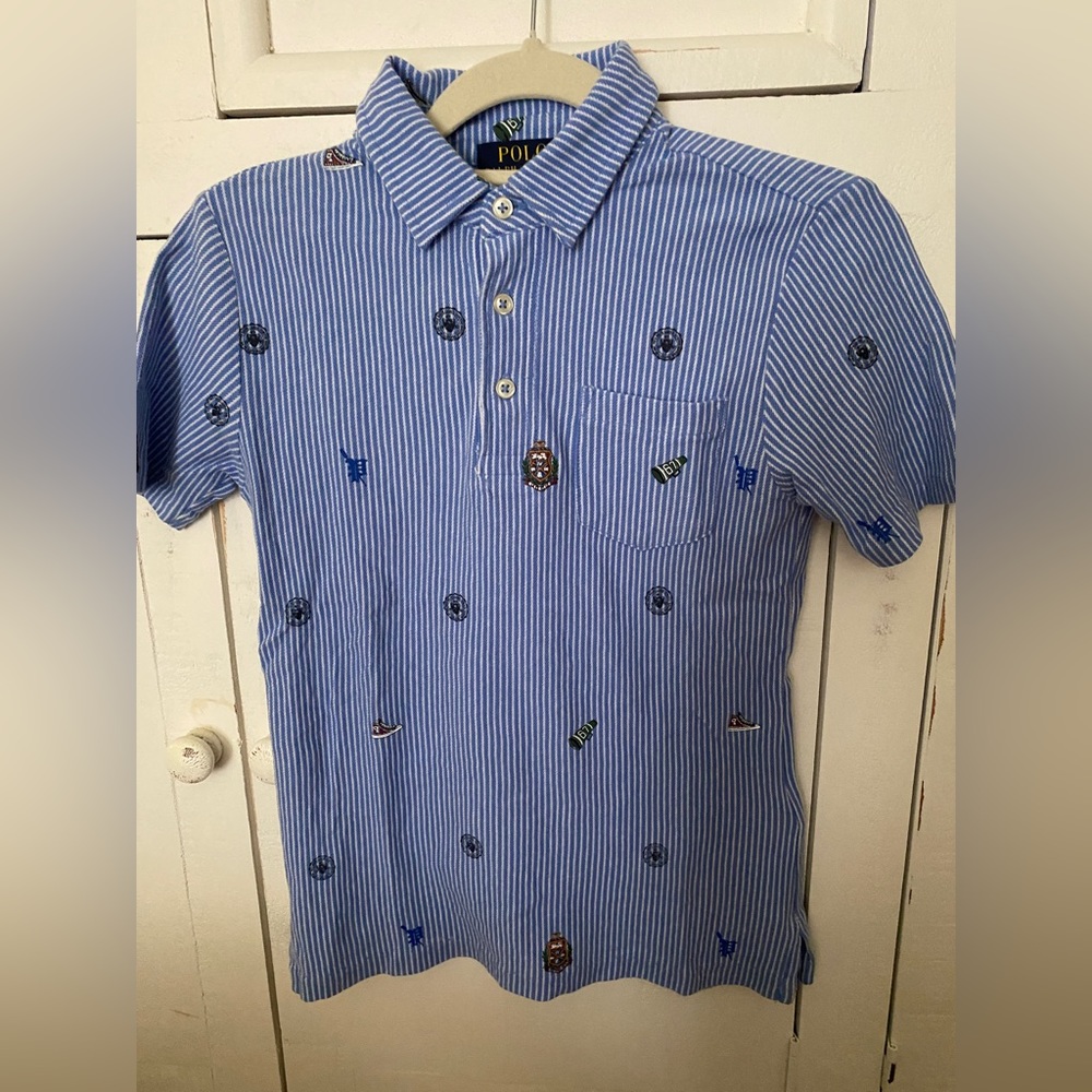 Ralph Lauren blue and white stripe button down short sleeve tee size 8